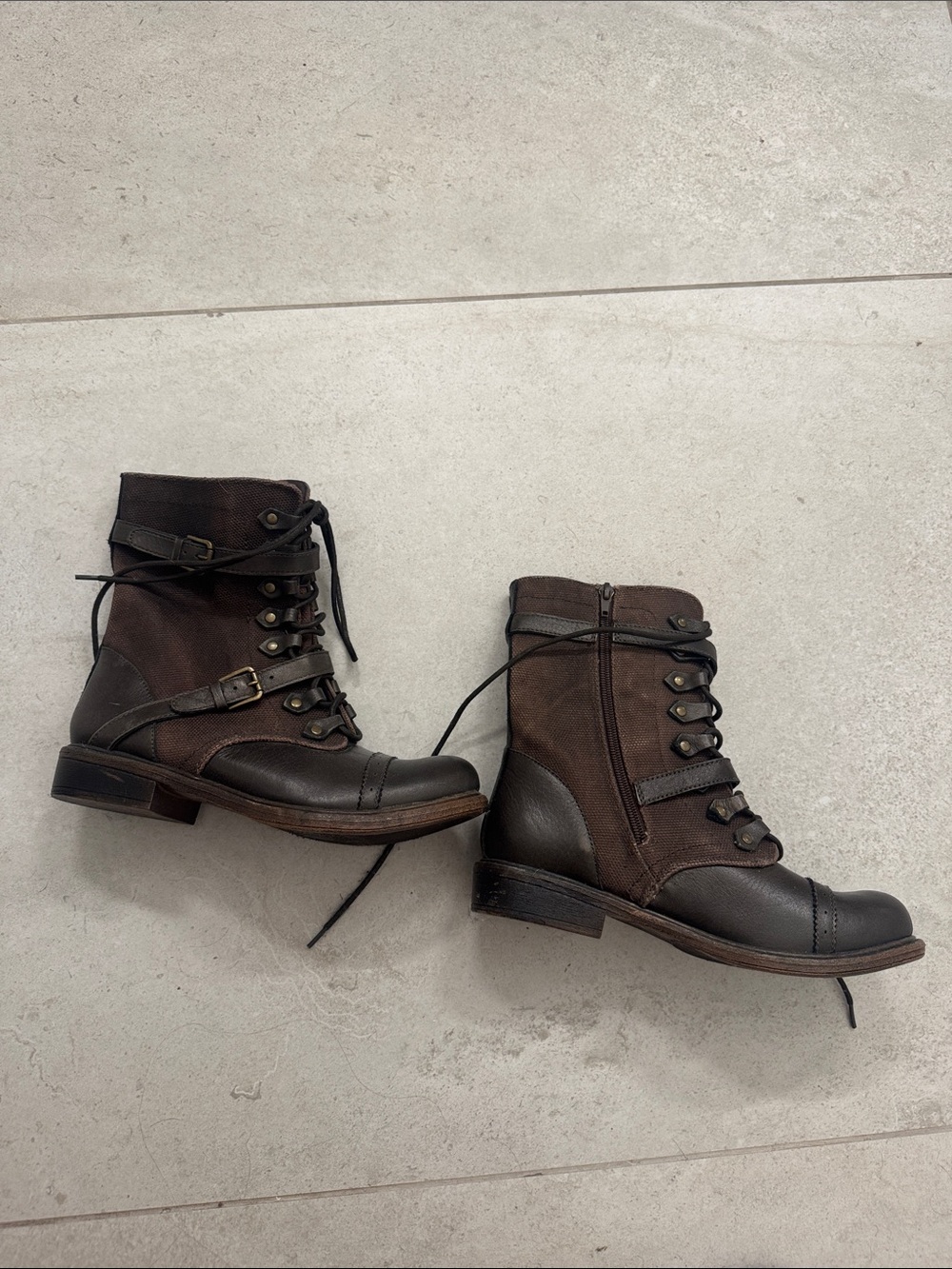 ZIGI girl Dark Brown Lace-Up Combat Moto Boots